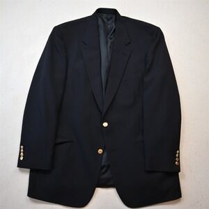 Vtg USA Made 44L Navy Blue Gold Button Mens Blazer Suit Jacket Sport Coat
